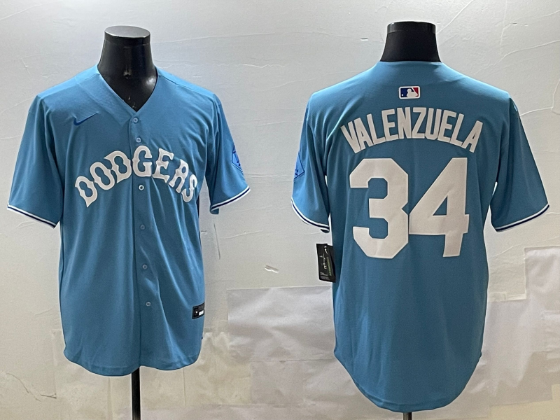 Men's Los Angeles Dodgers Fernando Valenzuela Light Blue Limited Player Jersey