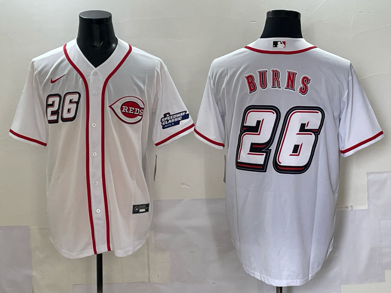 Men's Cincinnati Reds Chase Burns White 2025 MLB Speedway Classic Home Replica Jersey