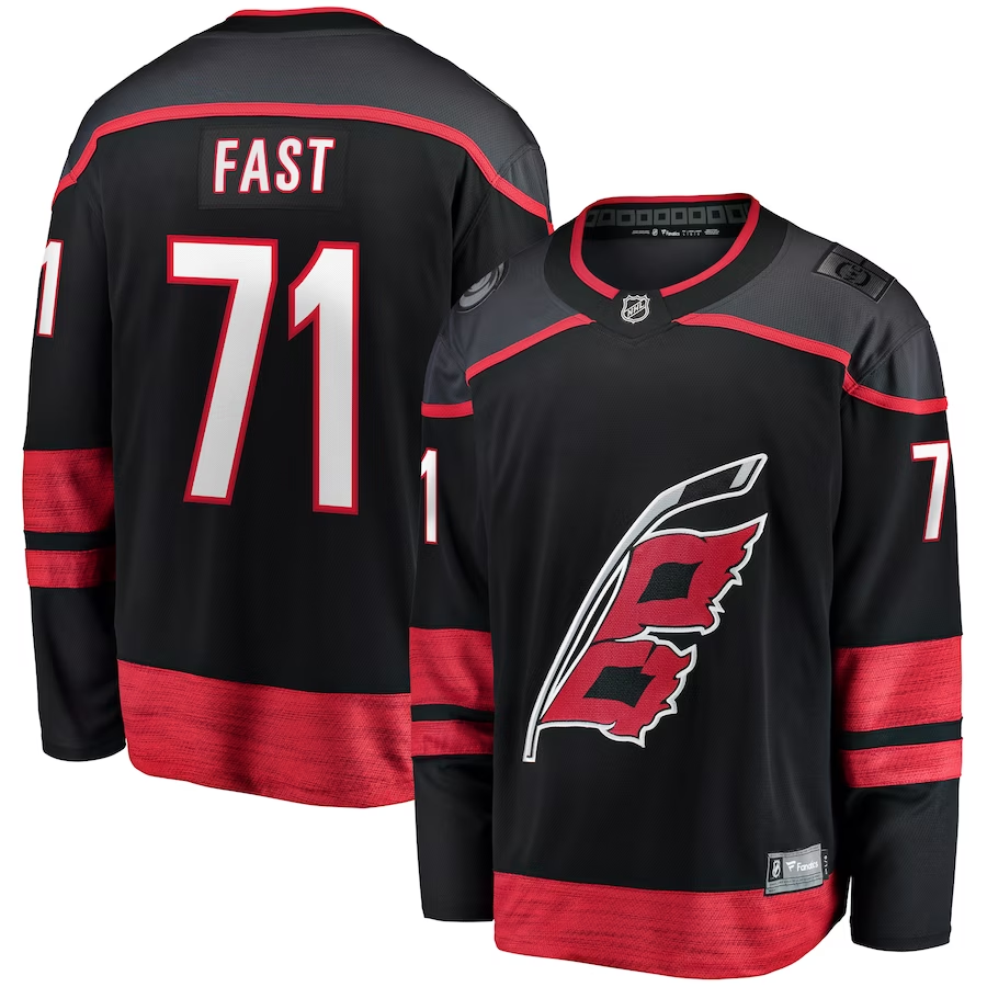 Men's Carolina Hurricanes Jesper Fast Black Home Breakaway Player Jersey