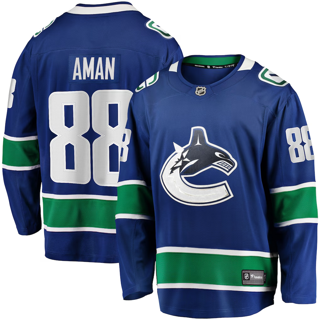 Men's Vancouver Canucks Nils Aman Fanatics Blue Home Breakaway Player Jersey