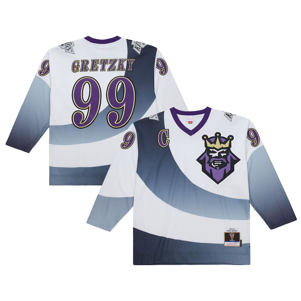 Men's Los Angeles Kings Wayne Gretzky Mitchell & Ness Gray White Big & Tall 1995-96 Blue Line 2.0 Jersey