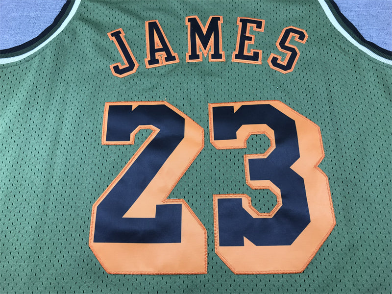 Men's Los Angeles Lakers LeBron James Army Green 2018-19 Hardwood Classics Swingman Jersey