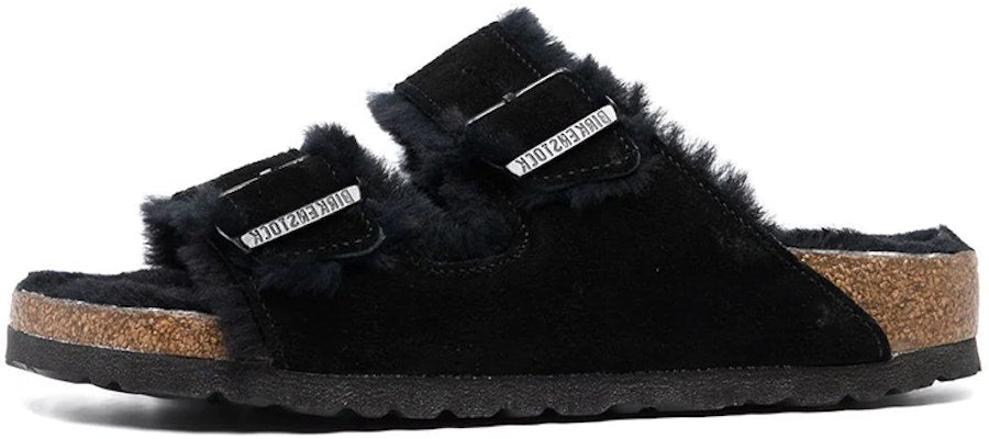 Birkenstock Arizona Black Suede Soft Footbed 752663 Black Wool Sandals