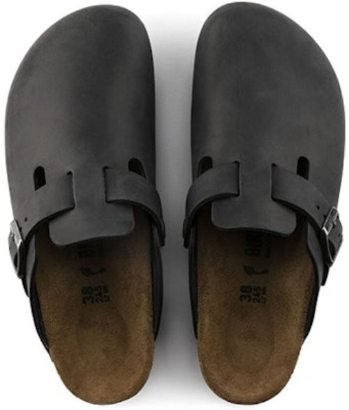 Birkenstock Boston Regular Oiled Leather 0059461 Black Slide Sandals