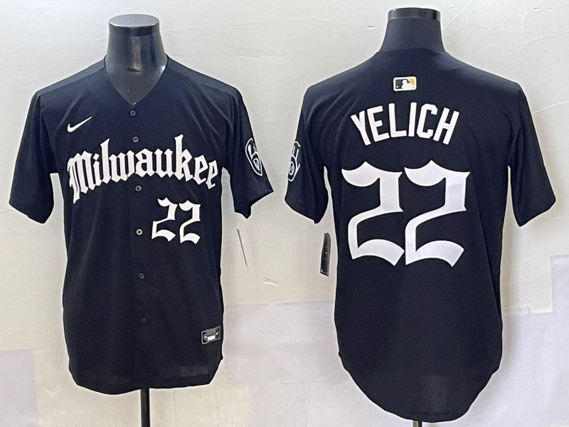 Men's Milwaukee Brewers Christian Yelich Black Replica Team Jersey