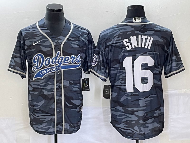 Men's Los Angeles Dodgers Will Smith Grey Camouflage Player Jersey Joint Edition