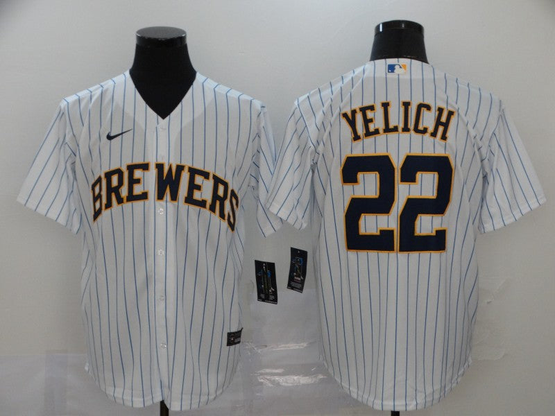 Men's Milwaukee Brewers Christian Yelich MLB White Player Sewn Jersey