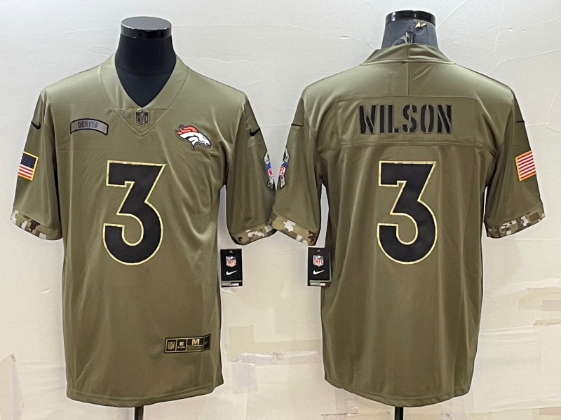 Men's Denver Broncos Russell Wilson Olive 2022 Salute To Service Limited Jersey