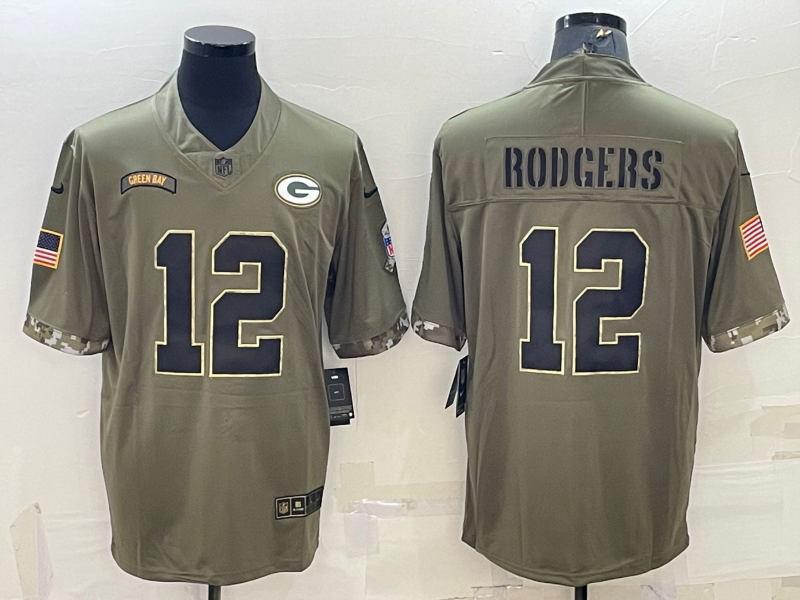 Men's Green Bay Packers Aaron Rodgers Olive 2022 Salute To Service Limited Jersey