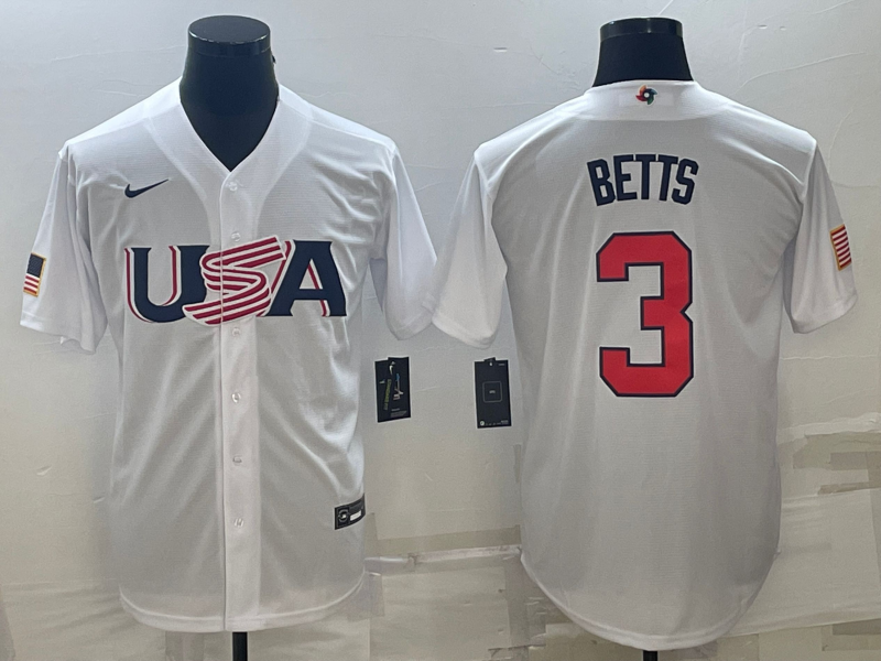 Men's 2023 World Baseball Classic Mookie Betts USA White Jersey
