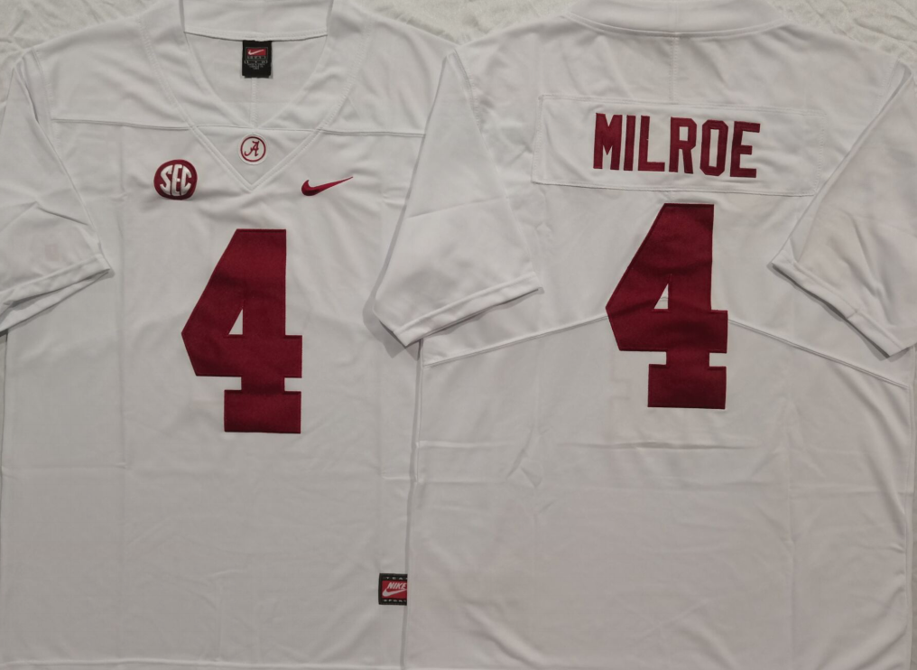 Men's Alabama Crimson Tide Jalen Milroe White Game Jersey