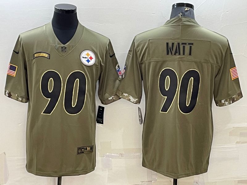 Men's Pittsburgh Steelers T.J. Watt Olive 2022 Salute To Service Retired Player Limited Jersey