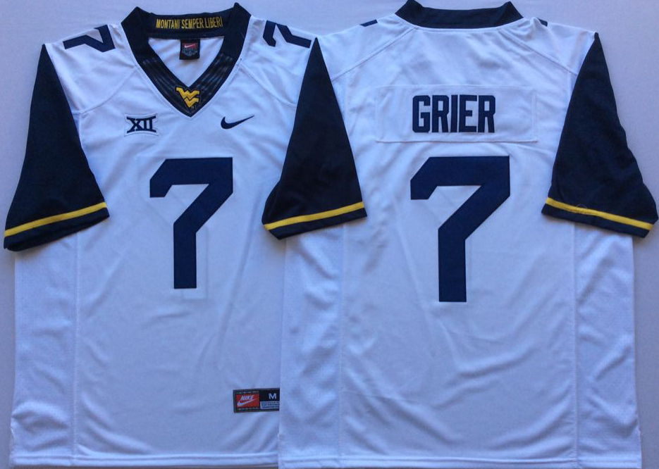 Men's West Virginia Mountaineers Will Grier White Player Game Jersey