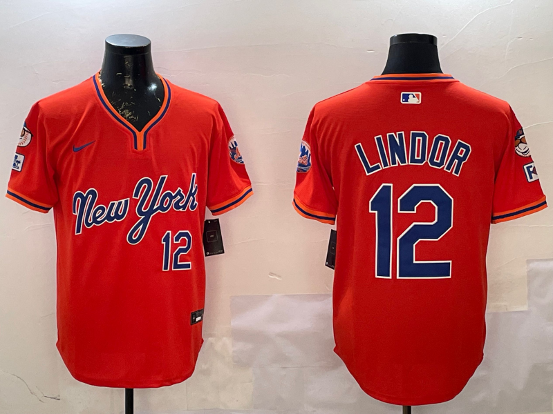 Men's New York Mets Francisco Lindor Orange Replica Player Jersey