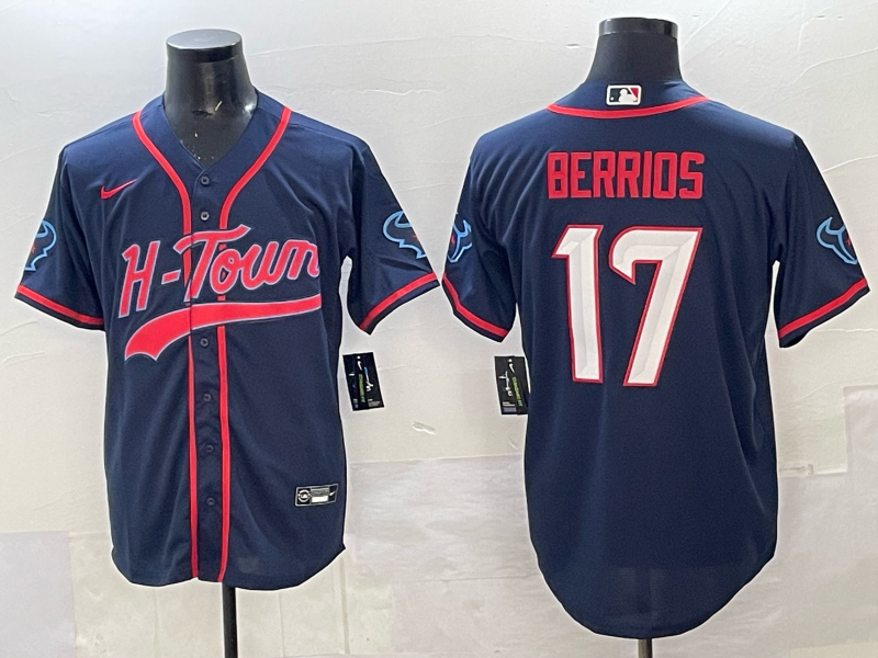 Men's Houston Texans Braxton Berrios Navy Team Game Jersey