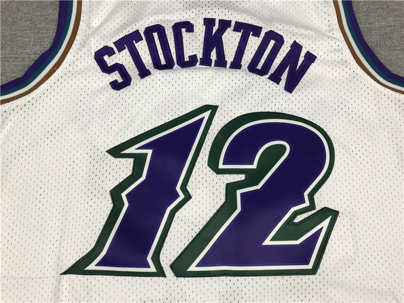 Men's Utah Jazz John Stockton White 1996-97 Hardwood Classics Swingman Jersey