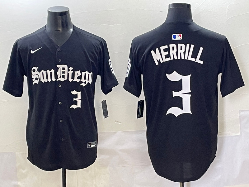Men's San Diego Padres Jackson Merrill Black Player Game Jersey