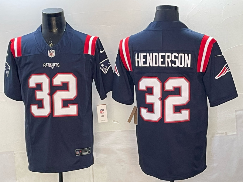 Men's New England Patriots TreVeyon Henderson Navy Player Game Jersey