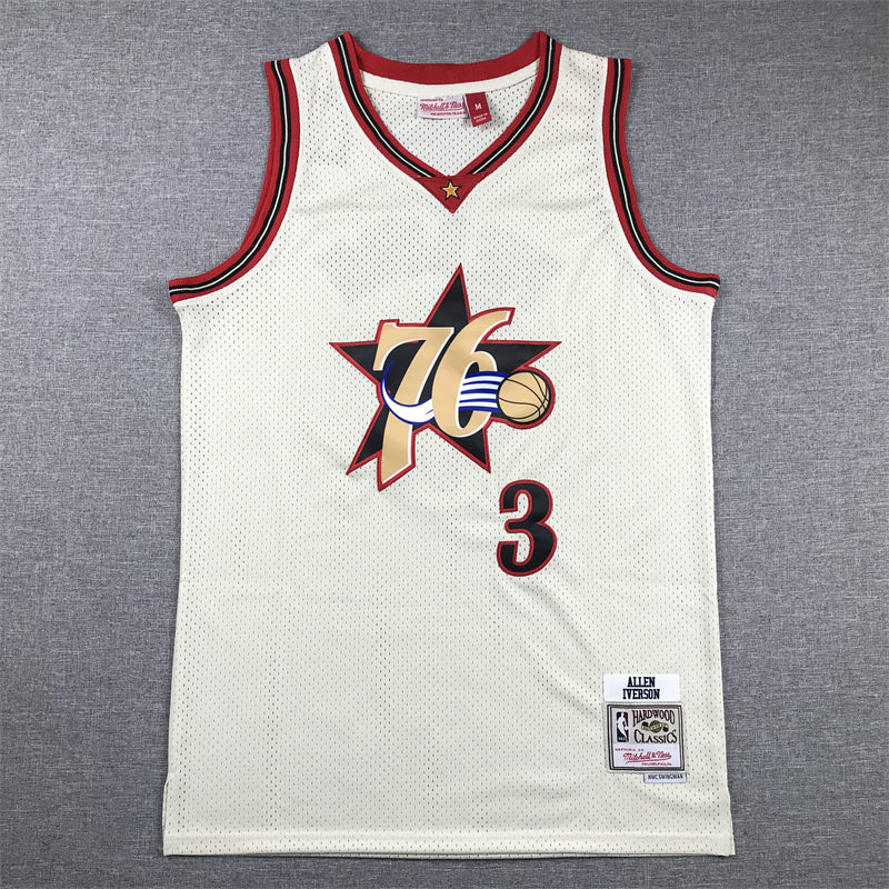 Men's Philadelphia 76ers Allen Iverson Cream Chainstitch Swingman Jersey