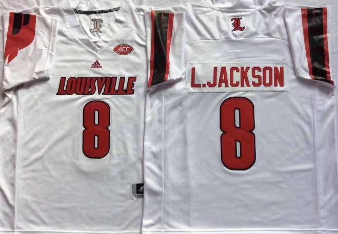 Men's Louisville Cardinals Lamar Jackson White Player Game Jersey