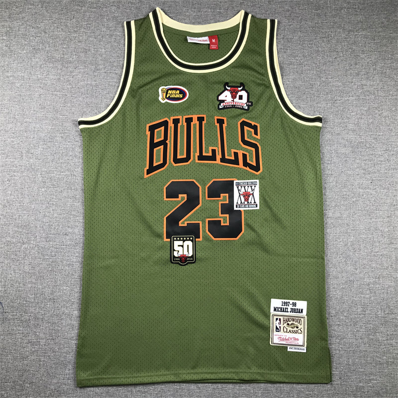 Men's Chicago Bulls Michael Jordan Army Green 1997-98 Hardwood Classics Swingman Jersey