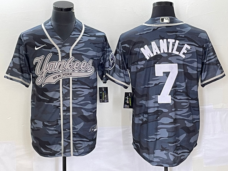 Men's New York Yankees Mickey Mantle Grey Camouflage Player Jersey Joint Edition
