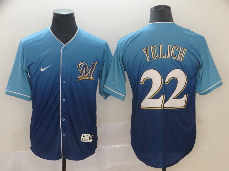 Men's Milwaukee Brewers Christian Yelich MLB Blue Gradient Jersey