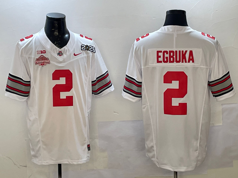 Men's Ohio State Buckeyes Emeka Egbuka White 2025 CFP Final National Champions Patch F.U.S.E. Jersey