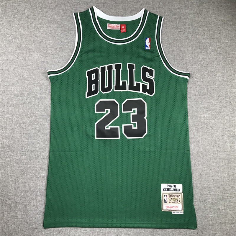 Men's Chicago Bulls Michael Jordan Green 1997-98 Hardwood Classics Authentic Jersey