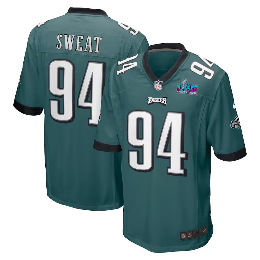 Men's Philadelphia Eagles Josh Sweat Midnight Green Super Bowl LVII Patch Game Jersey