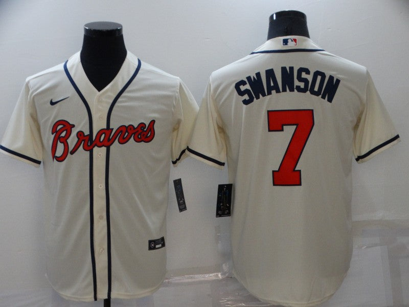 Men's Atlanta Braves Dansby Swanson Beige Replica Player Jersey