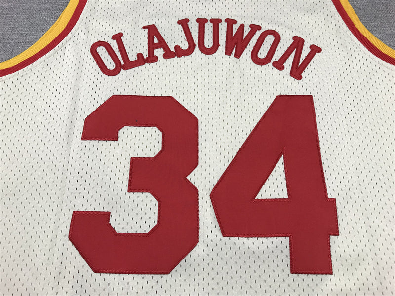 Men's Houston Rockets Hakeem Olajuwon Cream Chainstitch Swingman Jersey