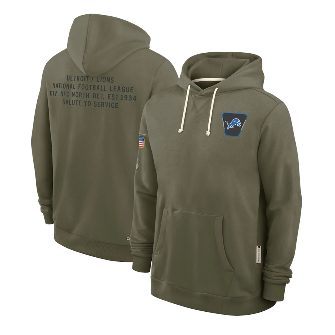 Men's Detroit Lions Olive 2025 Salute to Service Sideline Standard Issue Dri-FIT Hoodie