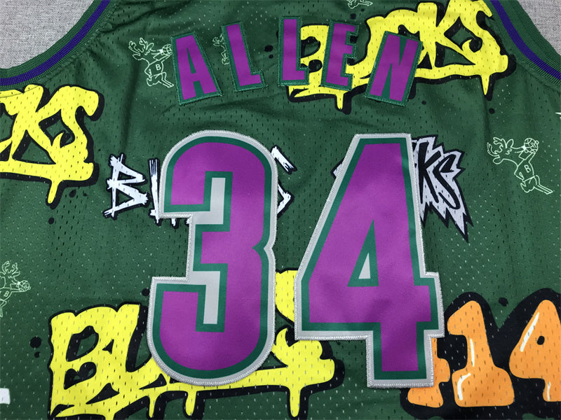 Men's Milwaukee Bucks Ray Allen Green Swingman Player Jersey - Graffiti Edition