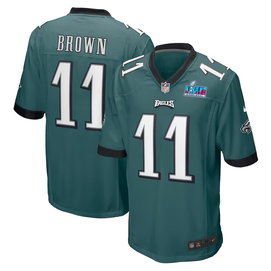 Men's Philadelphia Eagles A.J. Brown Midnight Green Super Bowl LVII Patch Game Jersey