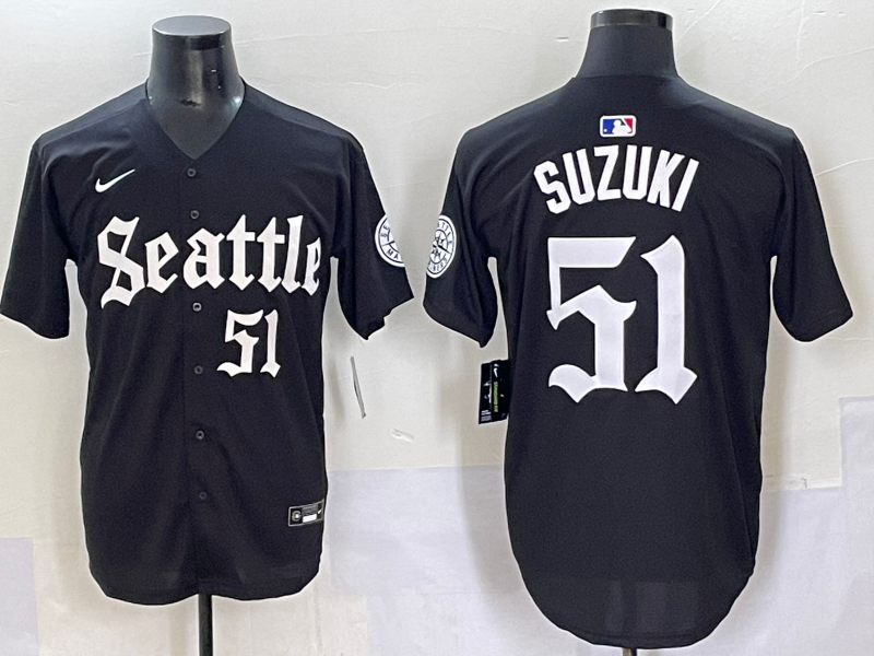 Men's Seattle Mariners Ichiro Suzuki Black Replica Player Jersey