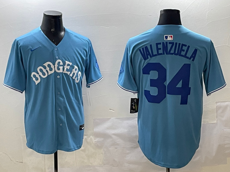 Men's Los Angeles Dodgers Fernando Valenzuela Light Blue Replica Player Jersey