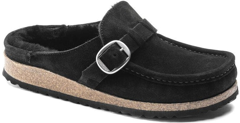 Birkenstock Buckley Shearling Suede Leather 1018126 Narrow Fit Black Sandals