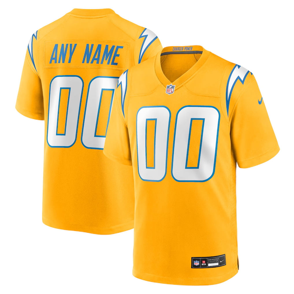 Men's Los Angeles Chargers Gold Alternate Charger Power Game Custom Jersey