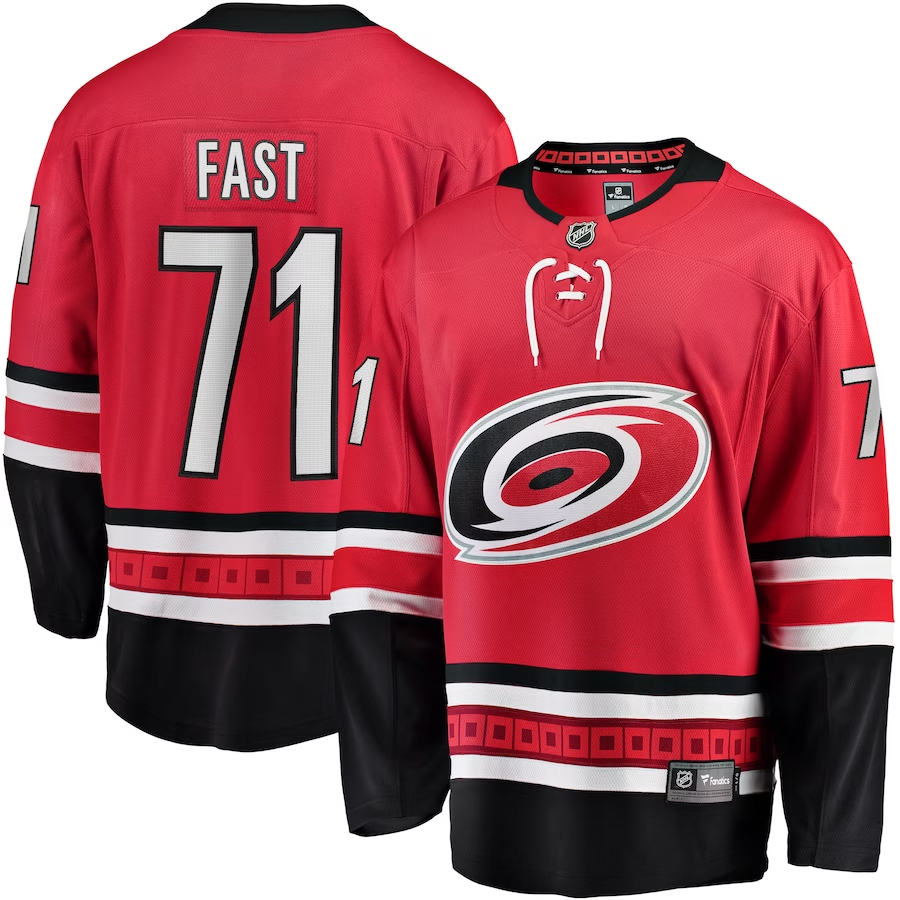 Men's Carolina Hurricanes Jesper Fast Red Home Breakaway Player Jersey