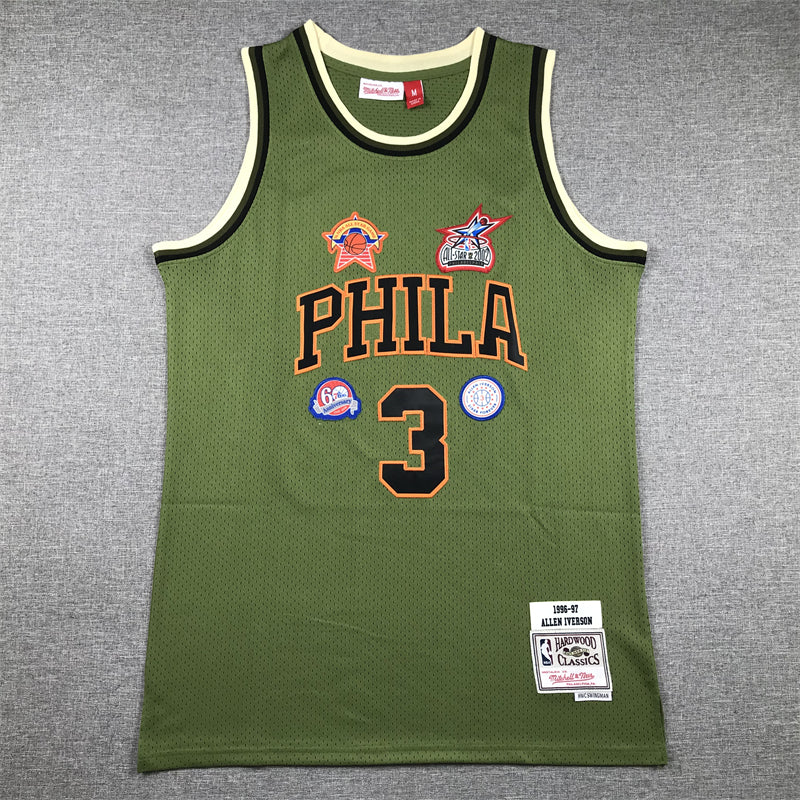 Men's Philadelphia 76ers Allen Iverson Army Green 1996-97 Hardwood Classics Swingman Jersey