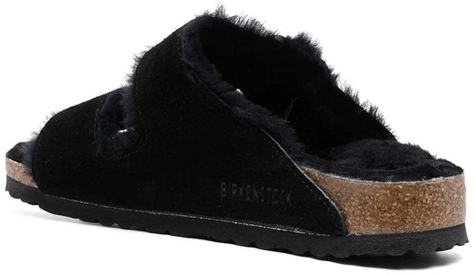 Birkenstock Arizona Black Suede Soft Footbed 752663 Black Wool Sandals