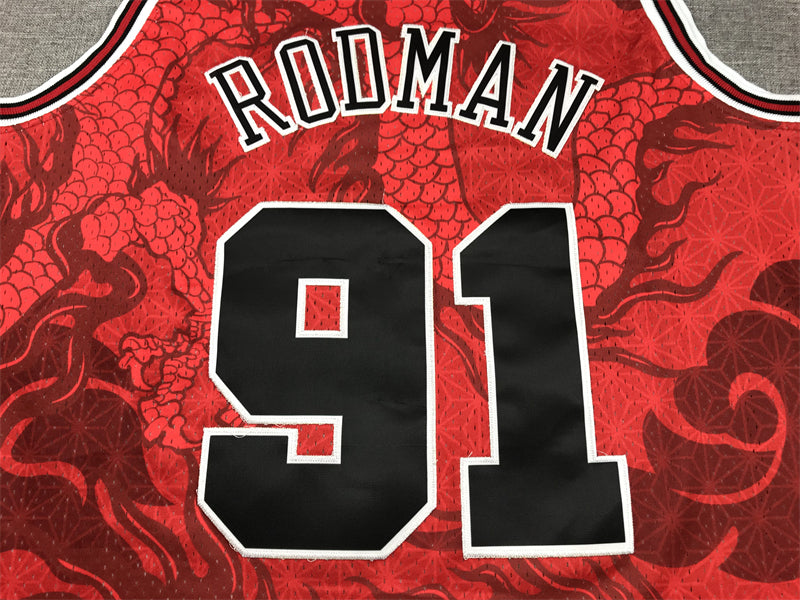 Men's Chicago Bulls Dennis Rodman Red Year of Dragon Edition Swingman Jersey