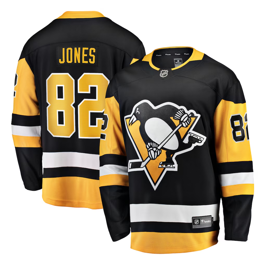 Men's Pittsburgh Penguins Caleb Jones Fanatics Black Home Breakaway Jersey