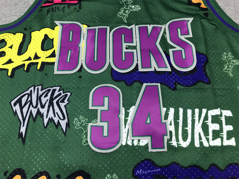 Men's Milwaukee Bucks Ray Allen Green Swingman Player Jersey - Graffiti Edition