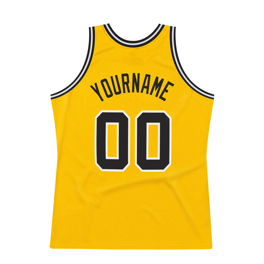 Custom Gold Black-White Authentic Throwback Basketball Jersey