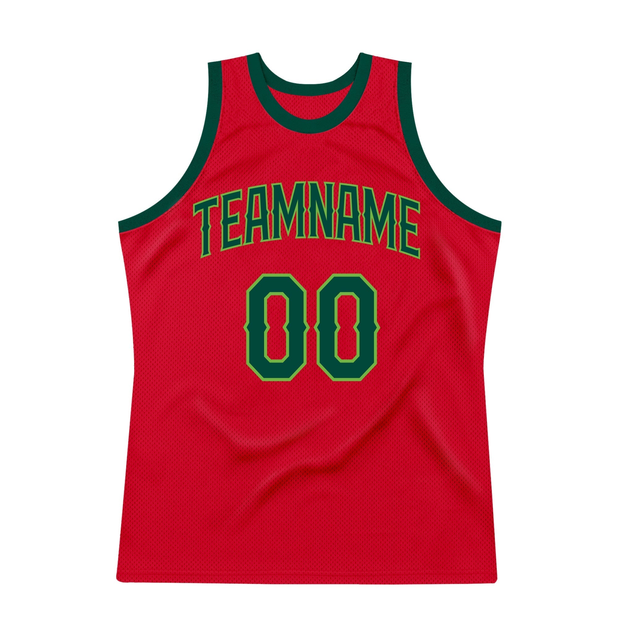 Custom Red Hunter Green-Neon Green Authentic Throwback Basketball Jersey